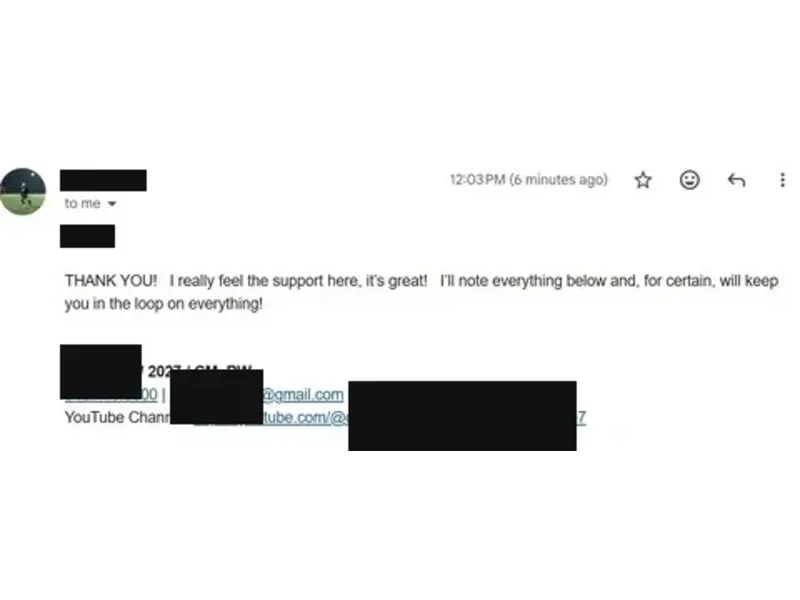 Testimonial screenshot: Gratitude for recruitment support and loop updates