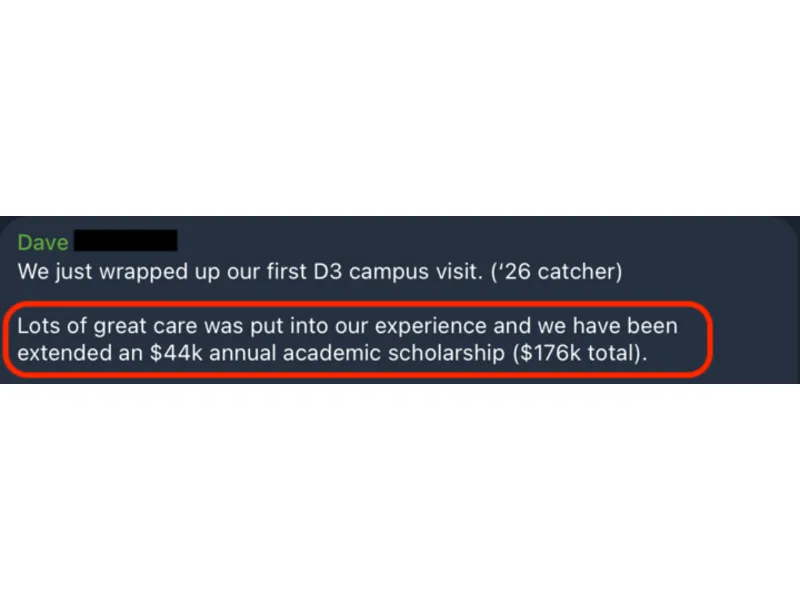 Testimonial screenshot: Completed first D3 campus visit