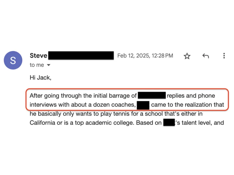 Testimonial screenshot: Conducted phone interviews with about a dozen coaches