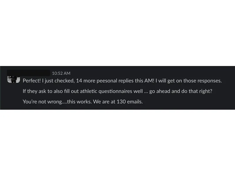Testimonial screenshot: Outreach strategy yields 130 emails and replies
