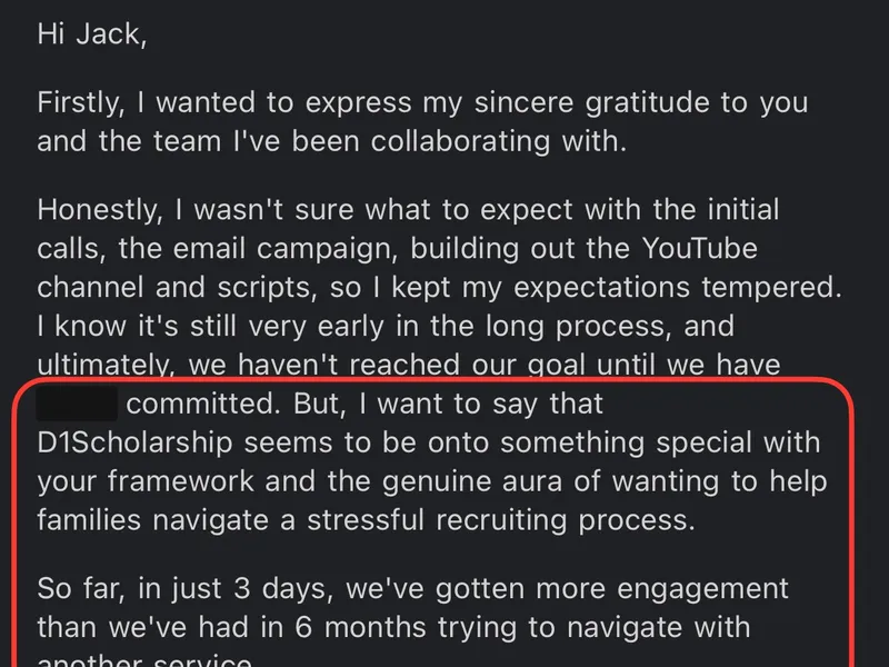 Testimonial screenshot: More engagement in three days than six months