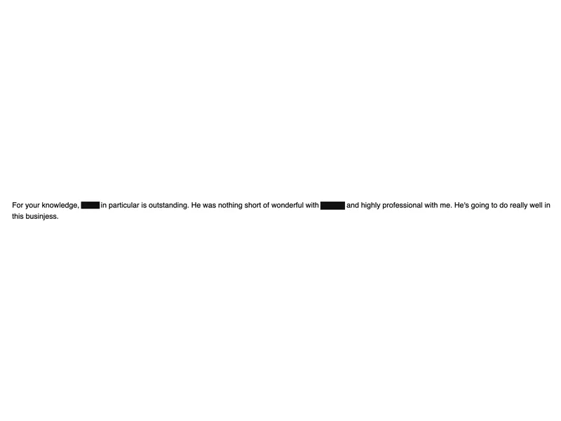 Testimonial screenshot: Exceptional professional support received from staff