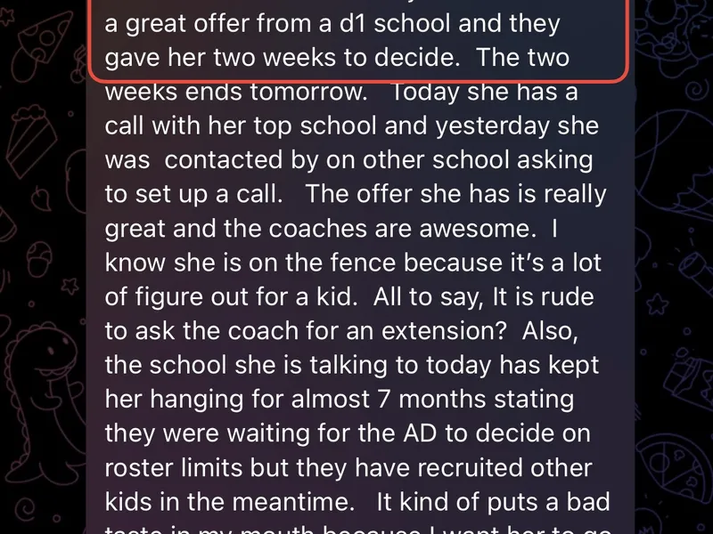 Testimonial screenshot: Advice on managing D1 offer and extension request