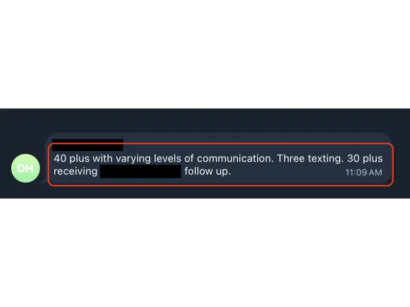Testimonial screenshot: Communication with 40 plus schools including texting