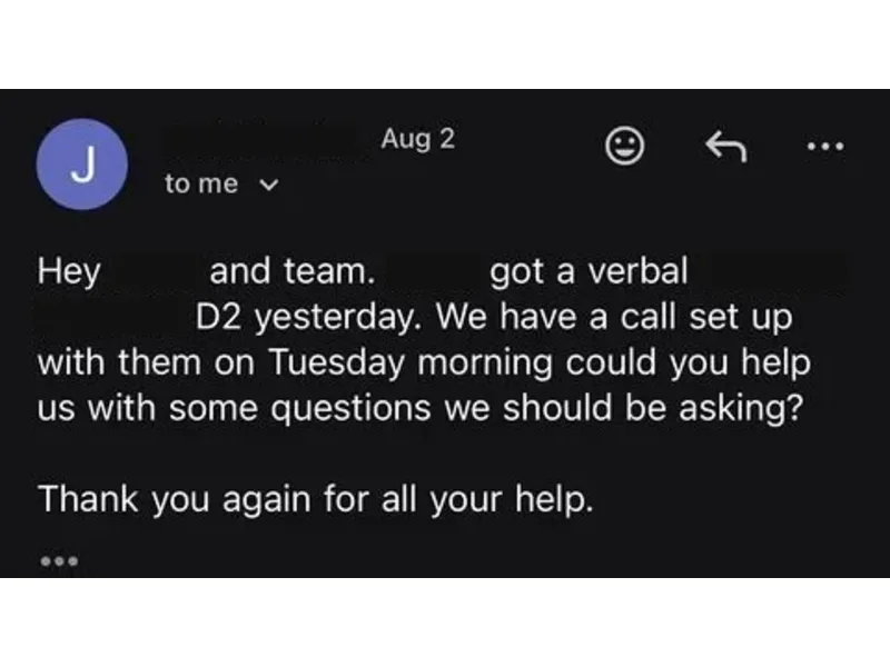 Testimonial screenshot: Verbal D2 scholarship offer for soccer recruit
