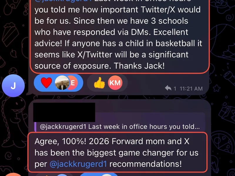 Testimonial screenshot: Increased school responses via Twitter X strategy