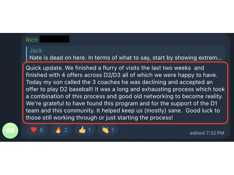 Testimonial screenshot: Four D2 and D3 offers accepted via networking