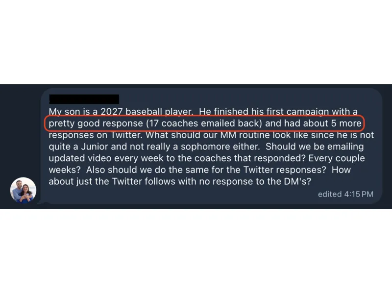 Testimonial screenshot: 17 coach responses following email outreach