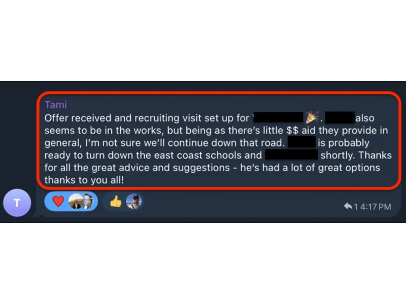 Testimonial screenshot: Multiple offers received from recruiting help