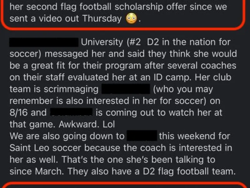 Testimonial screenshot: Second flag football scholarship offer secured