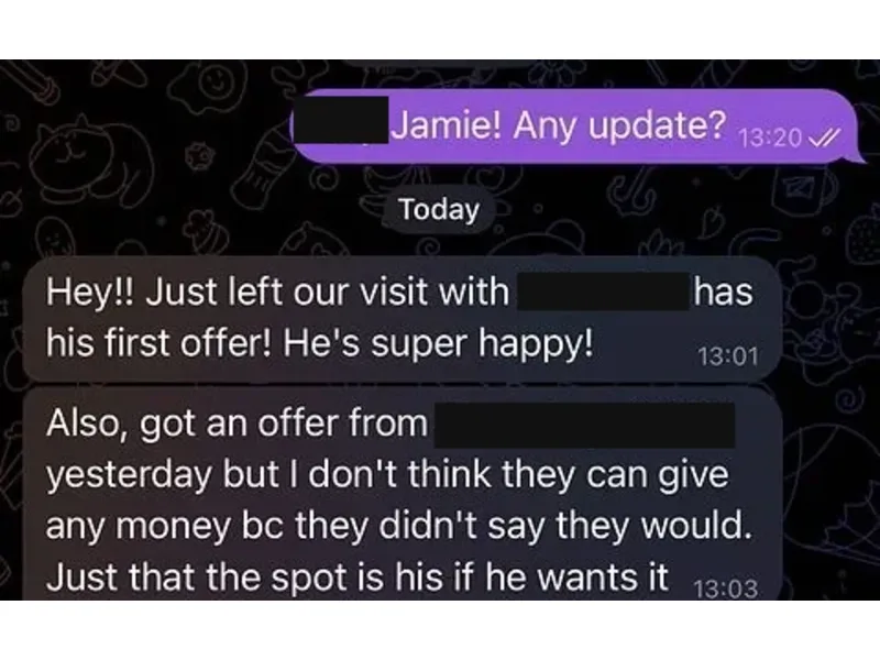 Testimonial screenshot: First athletic offer received