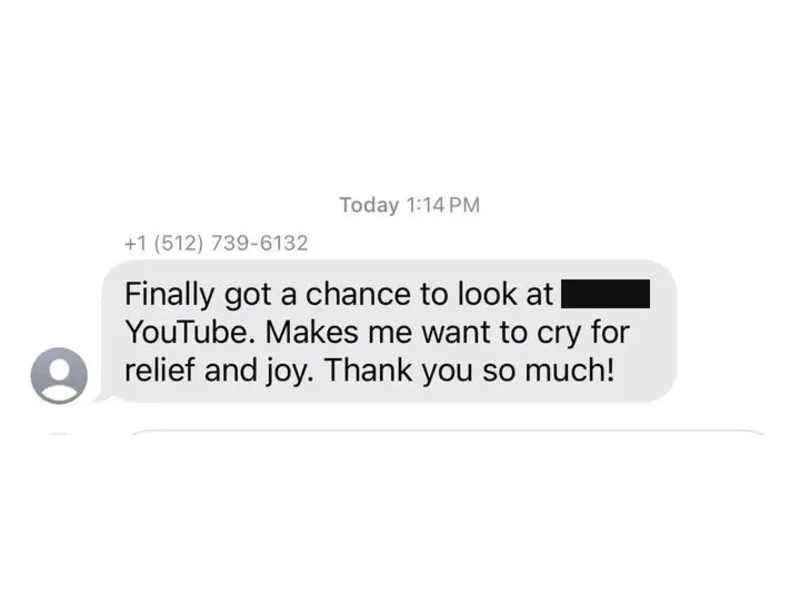 Testimonial screenshot: Relief and joy after viewing athlete's recruiting video