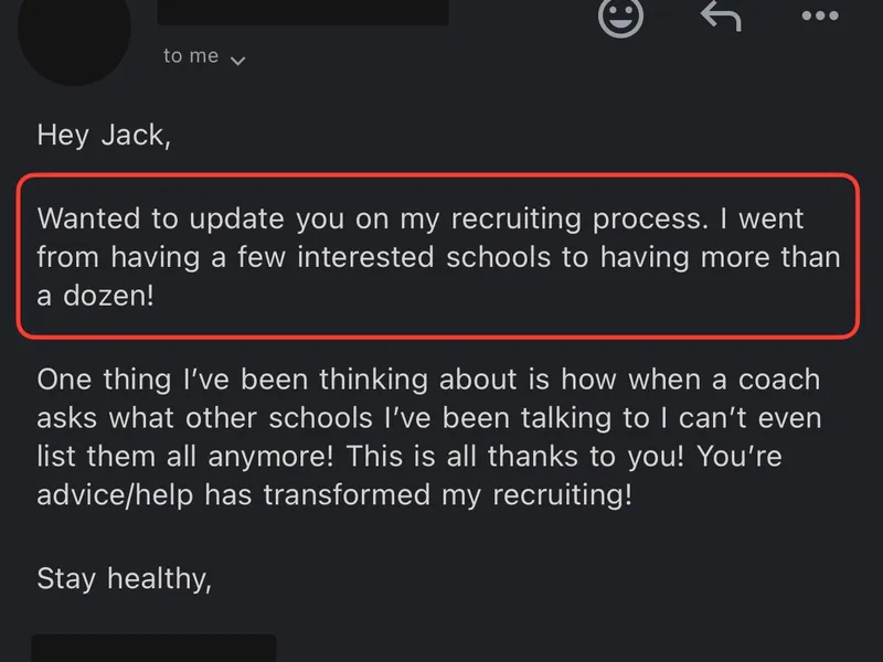 Testimonial screenshot: Increased interest from over a dozen schools
