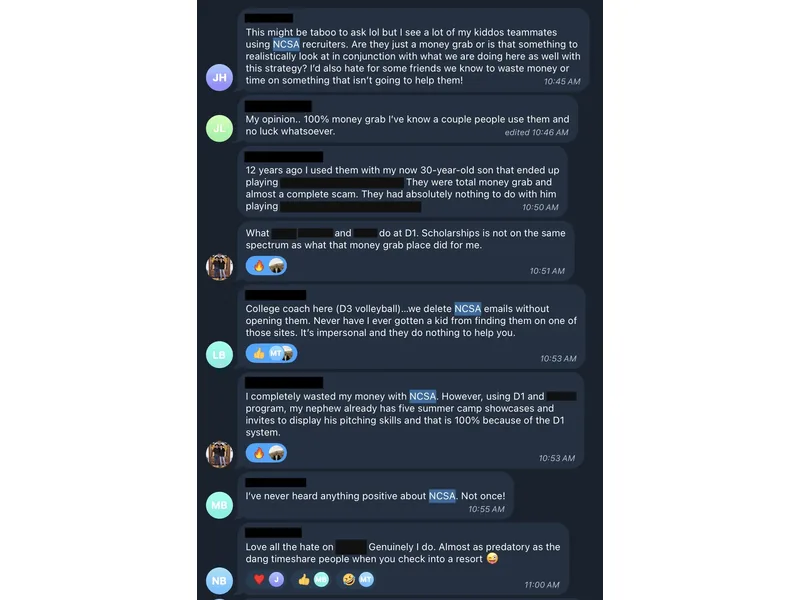Testimonial screenshot: Five summer camp invites secured through D1 system