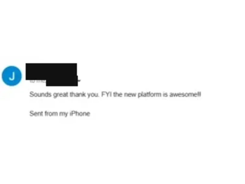 Testimonial screenshot: The new platform is awesome