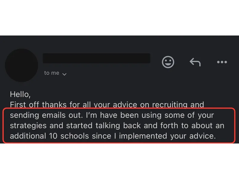 Testimonial screenshot: Additional 10 schools since I implemented your advice