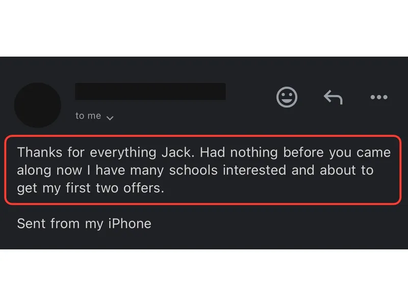 Testimonial screenshot: Secured interest and first two offers