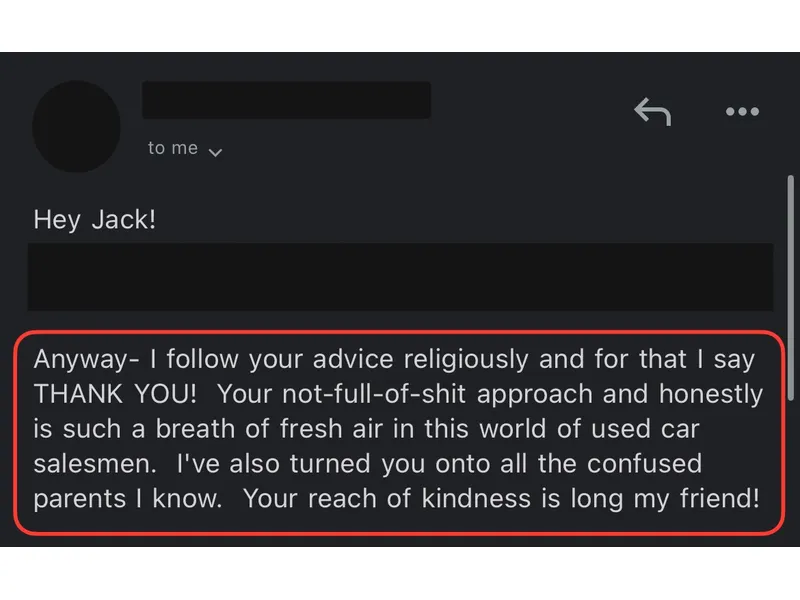 Testimonial screenshot: Applying honest approach to college recruiting strategy