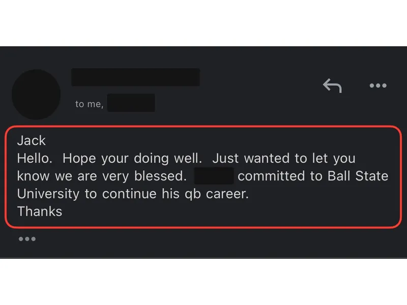 Testimonial screenshot: Committed to Ball State University